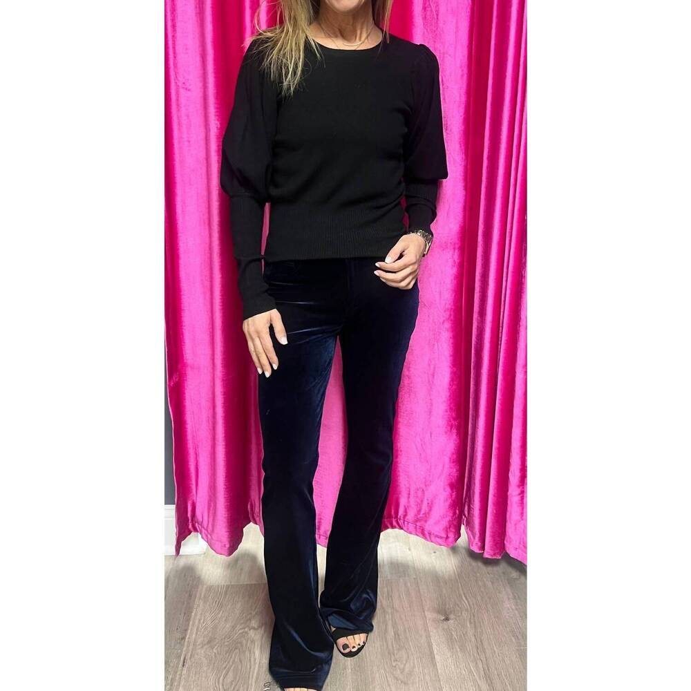 NEW BIANCO velvet skinny flare pant in navy